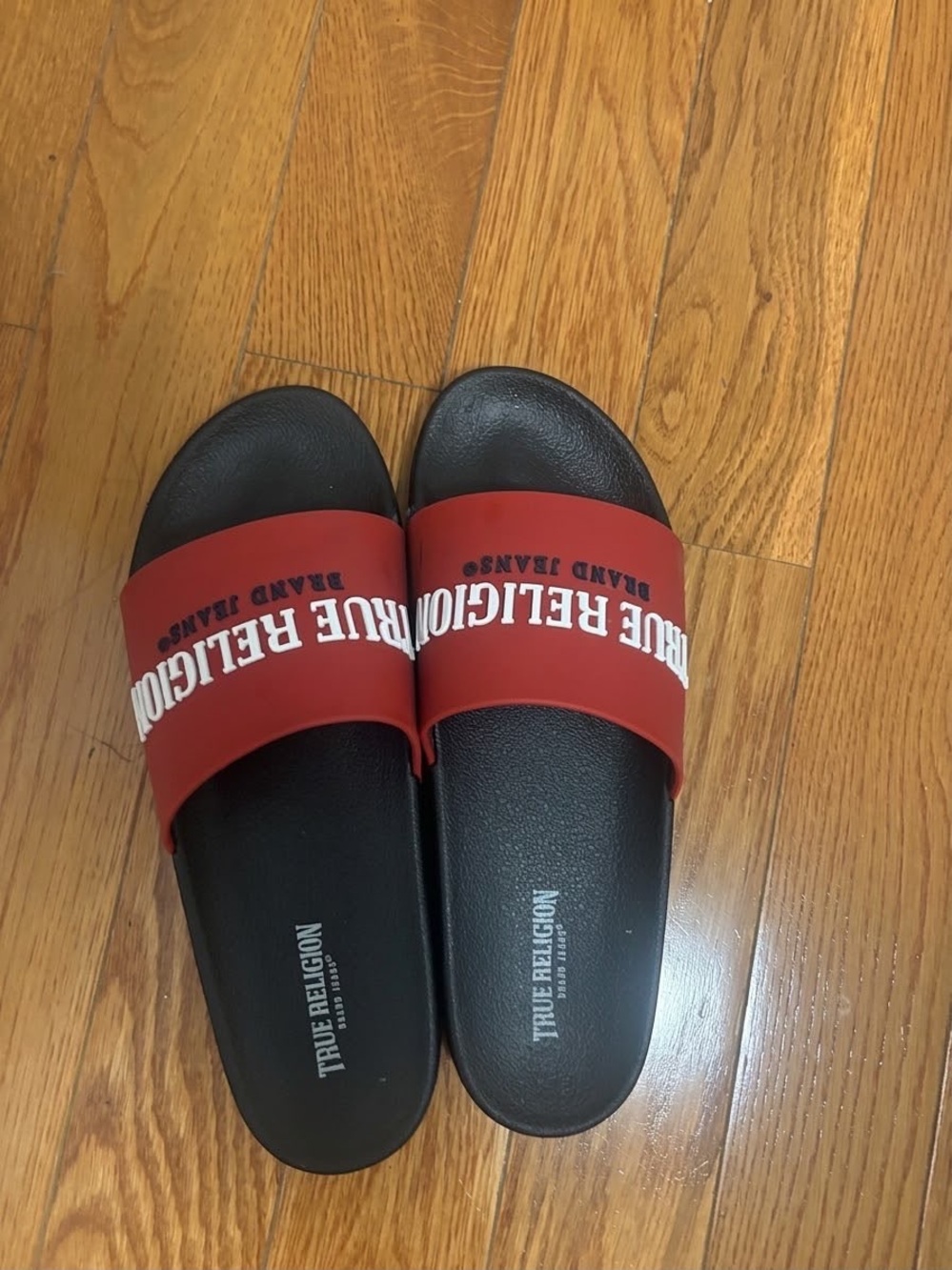 True Religion Red and Black Men's Logo Slide Sandals